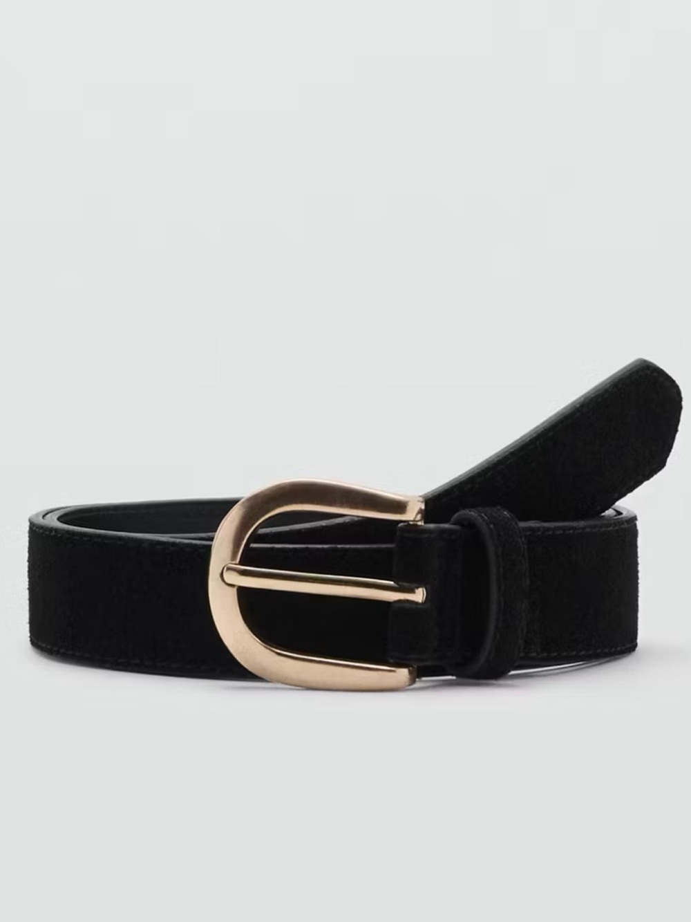 Mango Black Suede Belt with Gold Buckle